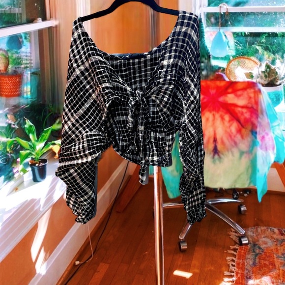 Audrey 3+1 Gingham Cropped Gypsy Top ☁︎ - Picture 2 of 5